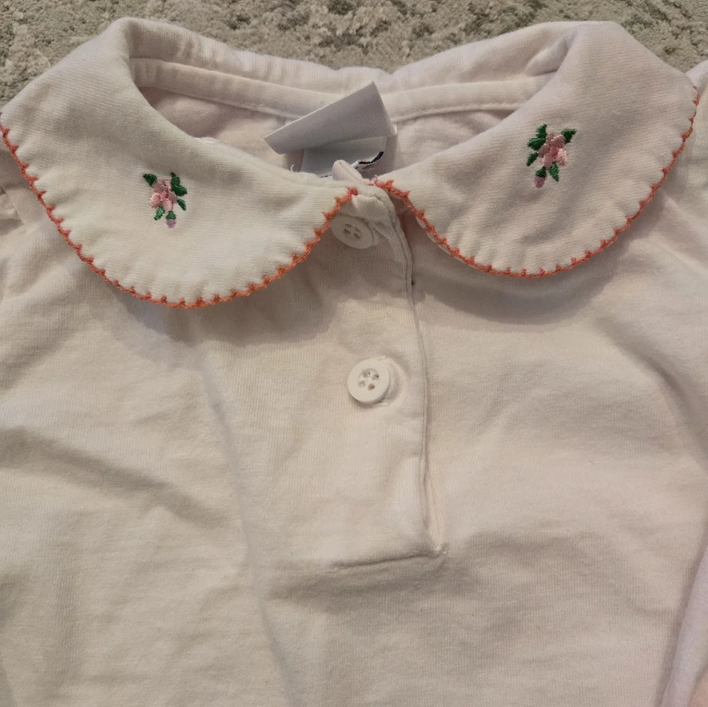 Vintage 1990s Osh Kosh B'gosh White Pink Long Sleeved Embroidered Collar Shirt